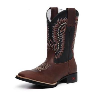 Imagem de Botina Country Masculina Texana Couro Cano Longo Bico Quadrado-Masculino