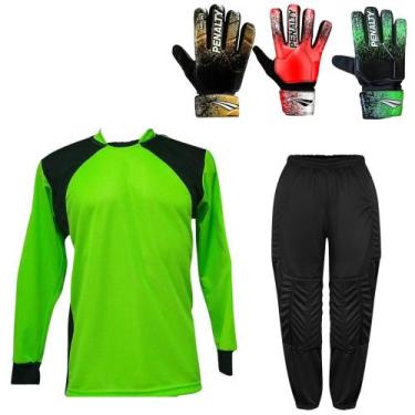 Imagem de Kit Goleiro Juvenil Camisa + Calça Acolchoada + Luva De Goleiro Penalt