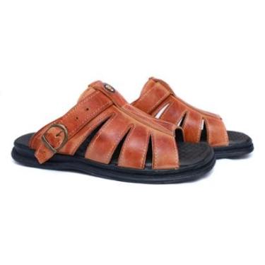 Imagem de chinela ortopédica masculina sandalia antistress anatomica de couro legitimo confortavel-Masculino