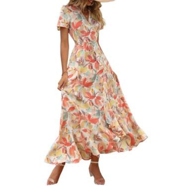 Imagem de Vestido Longo Envelope PRETTYGARDEN Boho Floral Decote V XXL