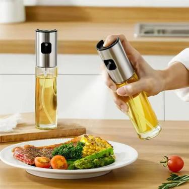 Imagem de Porta Azeite Vinagre Spray Galheteiro Aço Inox Vidro ideal para Churra