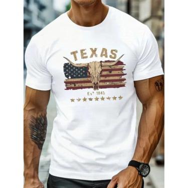 Imagem de Camiseta Masculina Country Texas 100% Algodão Camiseta Básica Estampad