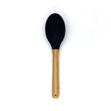 Imagem de Colher de Cozinha Le Bamboo em Silicone Preto com Cabo de Madeira