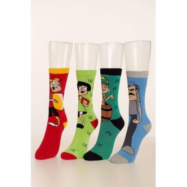 Imagem de Kit 4 Pares Meias Divertidas Turma Chaves Adultos 34-43 - GAC VARIEDAD