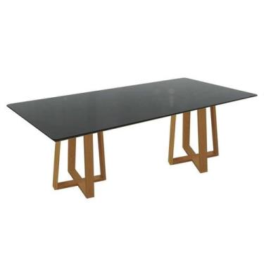 Imagem de Mesa Jantar Elma Madeira Maciça c/ Tampo Madeirado c/ Vidro 200x100cm 