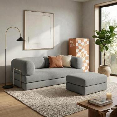 Imagem de Sofá Cama Casal 2 lugares com Apoio de Pés e Haste Inox Bloom 1,90m So