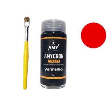Imagem de tinta para couro vermelho +pincel de pintura amy 100ml - amycrom