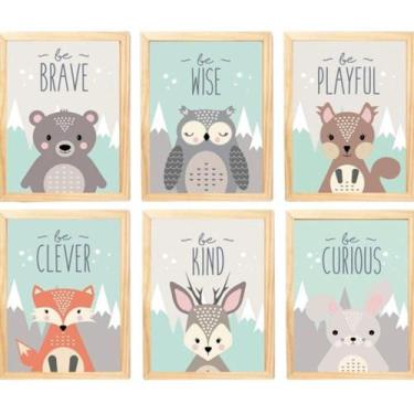 Imagem de Quadro Infantil Animais 6 Un A4 Vidro E Pendurador - SHOPPINGNET