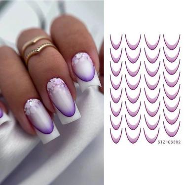 Imagem de Adesivo de Unhas stz-c para Decoração 3D Gradiente Linha Francesa Diy Azul Rosa Roxo Ve...