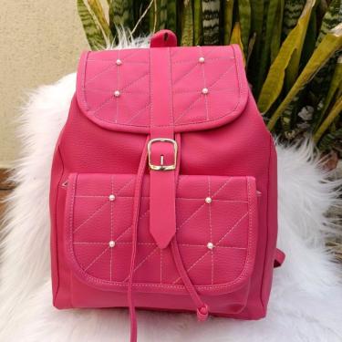 Imagem de Mochila Feminina para Notebook OEM em Couro Sintético 37x40x15cm Rosa Pequena Leve Uso Diário