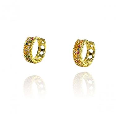 Imagem de Brinco Argolinha Com Micro Zircônias Coloridas Banhado Em Ouro 18k [f027]