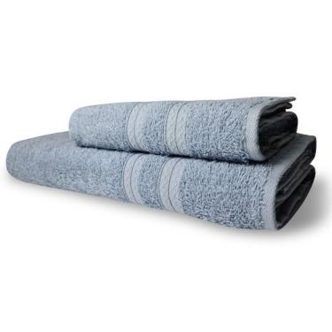 Imagem de Kit 2 Toalhas 1 Banho 1 Rosto Itália Soft 100% Algodão 430G-M2 Alta Absorção Azul