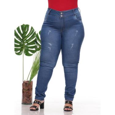 Imagem de Calça Skinny feminina jeans com rasgos Plus Size Premium Cintura alta 