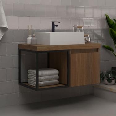 Imagem de Armário de Banheiro Bosque 1 Porta com Cuba 100% Mdf Noce - Belizze Móveis