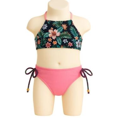 Imagem de Biquíni Infantil Estampado Floral com Calcinha Rosa Laços - anjo da ma