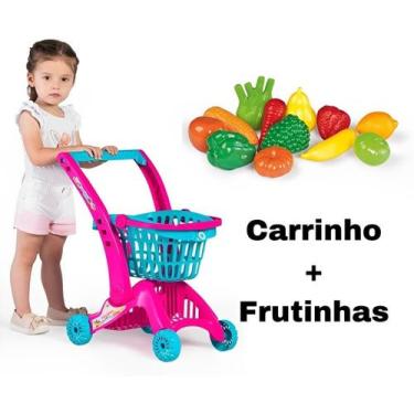 Imagem de Kit Carrinho de Compra Supermercado Infantil 2 Em 1 + Frutinhas e Legu