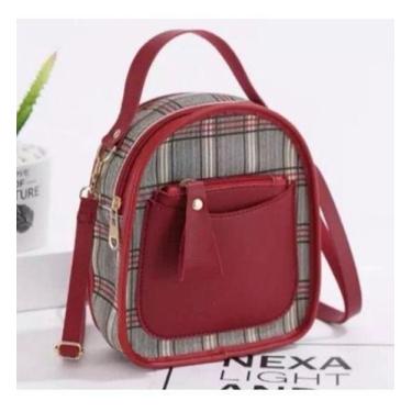 Imagem de Bolsa/ Mochila Feminina Xadrez  Pequena Passeio  - Unistar, Bege