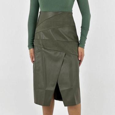 Imagem de Saia Tlic Rio Midi Suede com P.u Feminina, 44, Verde pinho