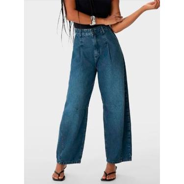 Imagem de Calça Barrel Jeans Enfim 1000131599 Feminina Cintura Média Algodão T. 