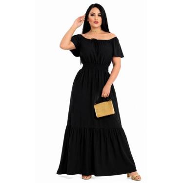 Imagem de Vestido longo ciganinha manga curta viscolinho - Lajma Store, Preto, M