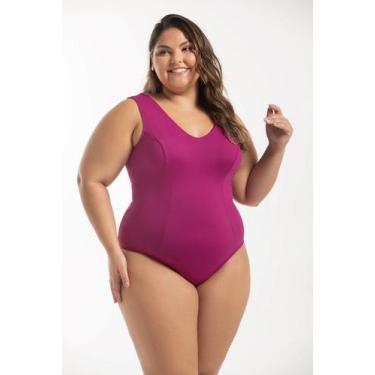 Imagem de Maiô Regata Com Recortes Liso Plus Size - Cor De Cacau, 52, Uva