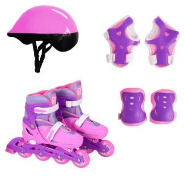 Imagem de Patins Inline Ajustável Feminino Infantil com Acessórios DM - Comercia