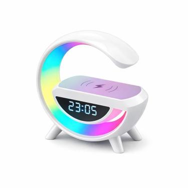 Imagem de Mini Luminária Multifuncional com Despertador Led Carregador sem Fio Caixa de Som e Conectividade Usb e Wireless
