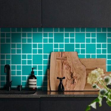 Imagem de Saldão - Adesivo Destacável Pastilha para Cozinha 3D Big Turquesa 20x2