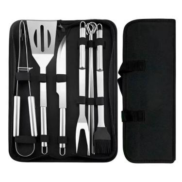 Imagem de Kit Churrasco com 9 Peças em Aço Inoxidável + Bolsa de Armazenamento B