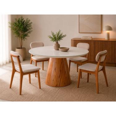 Imagem de Conjunto Sala de Jantar 4 Lugares Conne Mesa Redonda 1,2m e 4 Cadeiras Madeira Macica Moveis Mundial