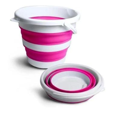 Imagem de Balde Retrátil Flexível Dobrável Silicone 10l Pronta Entrega:ROSA - No