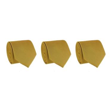 Imagem de Kit 3 Gravatas Social Masculina Slim Lisa Padrinho Casamento Noivo Trabalho Congresso Tons de Amarelo