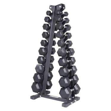 Imagem de Kit 10 Pares Halteres Sextavados Emborrachados 1 a 10kg + Suporte Torr