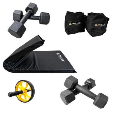 Imagem de Kit Academia em Casa One Life Sports com Halteres Caneleira Colchonete