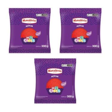 Imagem de Kit 3 Açúcar Cristal Colorido 300g Mavalério, Vermelho