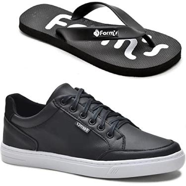 Imagem de Kit Tênis + Chinelo Form's Masculino Liso Casual Cor:Preto;Tamanho:36