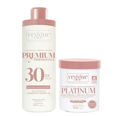 Imagem de Kit Água Oxigenada 9% 30 Volumes 900ml e Pó Descolorante Platinum Ultra Rápido Veggue Profissional 500g