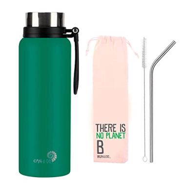 Imagem de Garrafa térmica de Inox 1,2 Verde Militar + Canudo De Inox Reutilizável