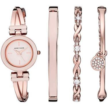 Imagem de Anne Klein Relógio feminino bracelete e conjunto de pulseira com detalhes de cristal premium, Ouro rosa/rosa