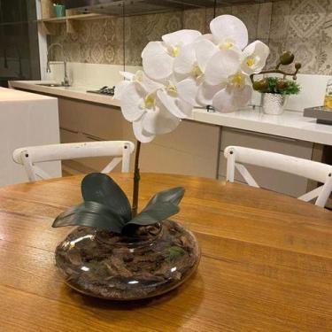 Imagem de Arranjo Orquídea Branca Artificial Centro Mesa Vaso Grande - Decore Fá