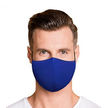 Imagem de Máscara facial lavável – 3 camadas, camada interna 100% algodão – Tecido reutilizável com bolso para filtro – Feito nos EUA – Adequado para uso interno e externo, S6, Solid Royal Blue