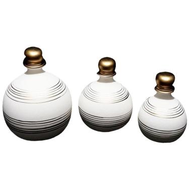Imagem de Trio Vasos Shalom Em Cerâmica De Sala Decorativos White Gold