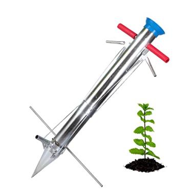 Imagem de Foern Ferramenta para plantador de bulbos de aço inoxidável, cultivador de mudas de vegetais multifuncional, ferramenta de transplante de semeador de broca manual planta jovem para jardim, quintal, estufa, prata