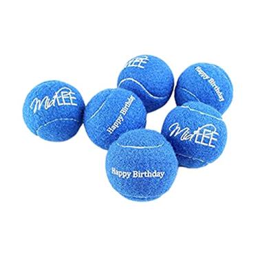 Imagem de Midlee Bolas de tênis para cães Happy Birthday (pacote com 6) (regular, azul)
