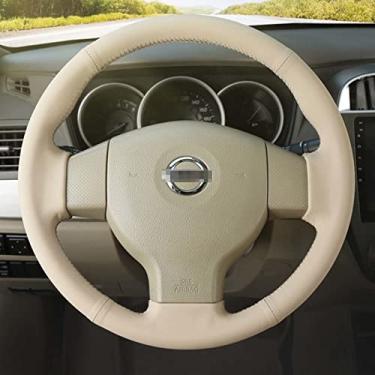 Imagem de JEZOE Capa de volante de carro costurada à mão de couro, para Nissan Tiida 2004-2010 Versa Note 2007-2012 Livina 2006-2012 Sylphy 2006-2019
