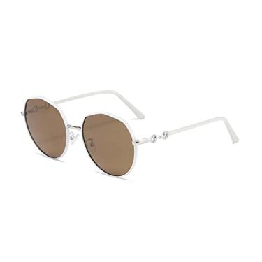 Imagem de Óculos de Sol Feminino Moda Óculos Exterior Polarizado Óculos de Sol Masculino UV400 Moldura Oval de Metal, 313. Chá Transparente, segue a imagem