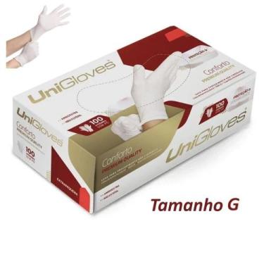 Imagem de Unigloves - Luvas Látex  Branca Sem Pó - Tamanho G - Conforto Premium