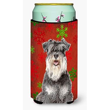 Imagem de Red Snowflakes Holiday Christmas Schnauzer Tall Boy Beverage Insulator Hugger KJ1185TBC