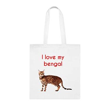 Imagem de Sacola Bengala, Sacola I Love My Bengal, Presente de Bengala, Bolsa de Ombro Bengala, Sacolas Reutilizáveis de Bengala, Ideia de de Natal, Branco