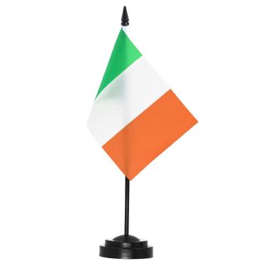 Imagem de Conjunto de bandeiras de mesa ANLEY Ireland Deluxe - Bandeira irlandesa em miniatura para mesa de 6 x 4 "com pólo sólido de 12" - cores vivas e resistente ao desbotamento - base preta e topo de lança